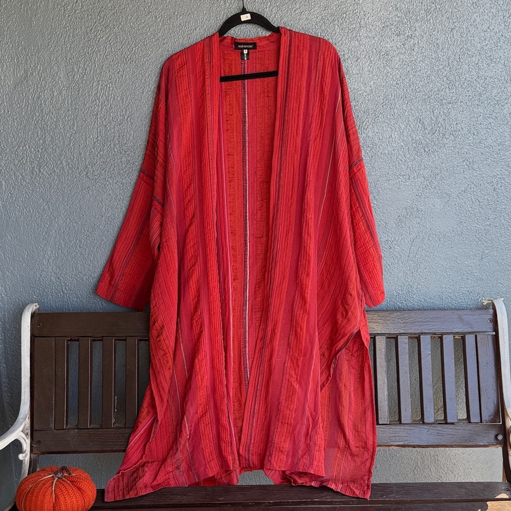 Eskandar Red Textured Kimono/ Shawl  44” L